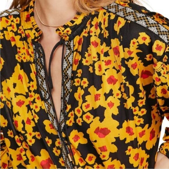 Free People Love Letter Tunic Floral Yellow Black M - Picture 6 of 11
